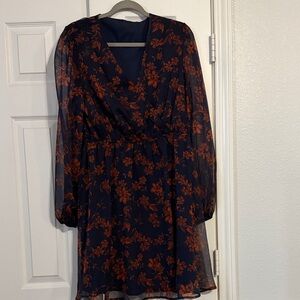 Cupshe Navy and Orange Floral Long Sleeve Dress